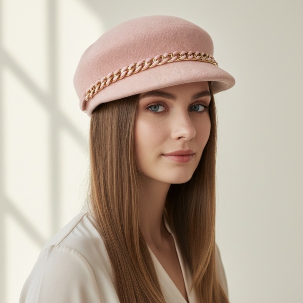 🌻NEW w/tag Badgley Mischka Wool Blush Pink Newsboy Cap One Size